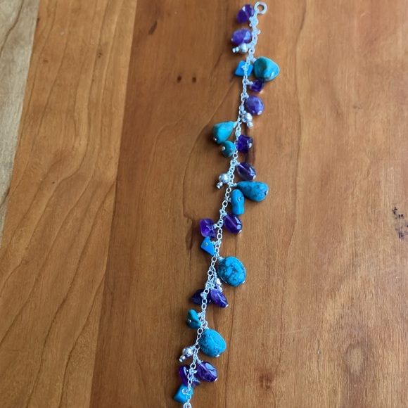 Sliver with teal and purple gem stones bracelet - Picture 3 of 5